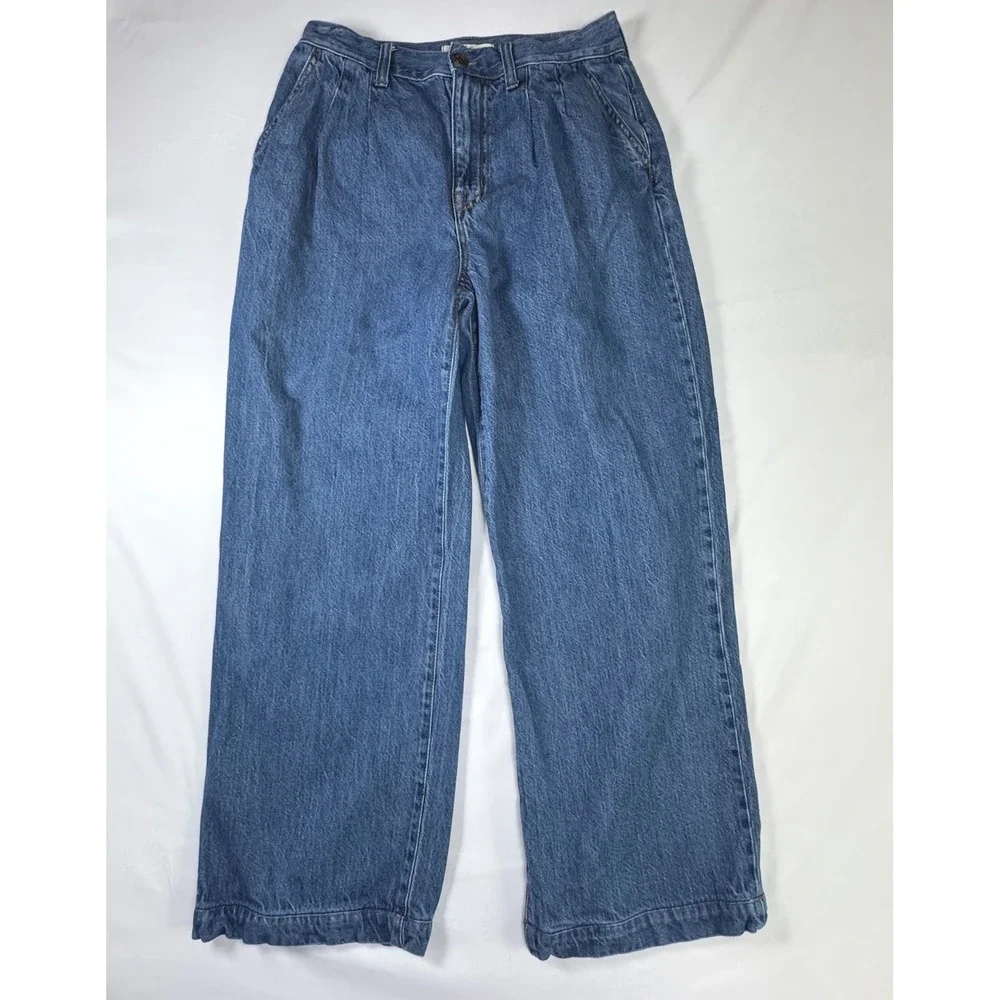 Madewell Baggy‎ Straight Jeans Women 26 Blue Pleated High Rise Denim Trousers